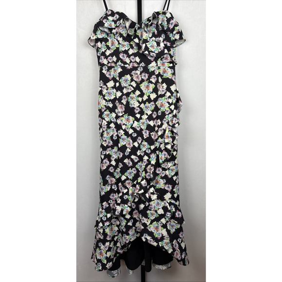 Aidan Mattox Strapless Floral Maxi Dress Women's 12 Black Hi-Low Ruffle Party - Picture 3 of 13